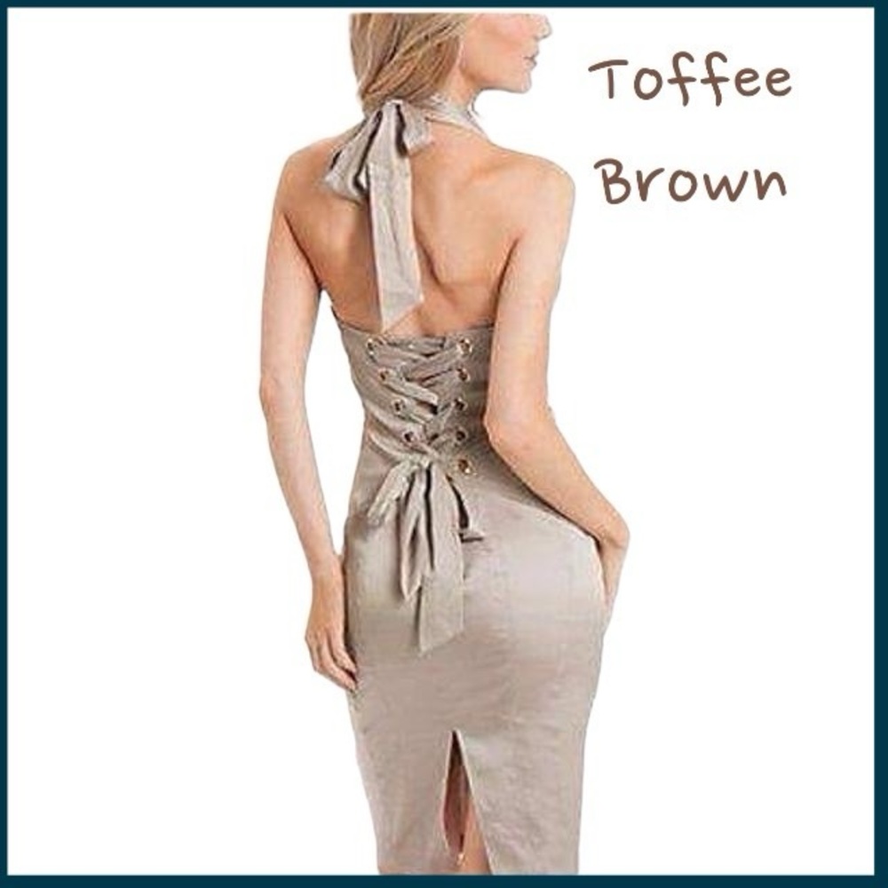 Marciano Toffee Brown Halter Midi Dress
